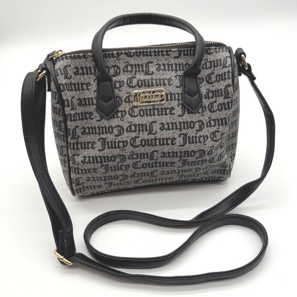 Juicy Couture Monogram‎ Satchel Crossbody Bag Black White Logo AOP